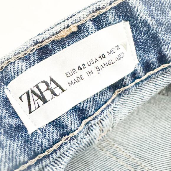 Zara Acid Wash Mom Jeans Ripped Knees Straight Leg Denim Size 10 - Picture 6 of 8